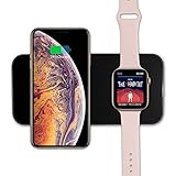 VRURC Wireless Charger for Apple Watch, 2-in-1 Charging Pad Compatible with iWatch Series 4/3/2/1, for iPhone Xs Max/XS/XR/X/8/8 Plus, for Samsung S8/Note8(Black)