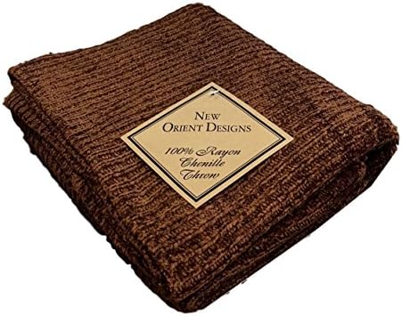 New Orient Designs 100% Rayon Chenille Knit Throw Blanket, 50"x 60" (Chocolate Brown)
