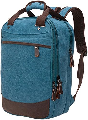 Men School Backpack Canvas Leather Travel Large Laptop Bookbag Handbag Hiking Vintage Shoulder Daypack Purse(sky blue)