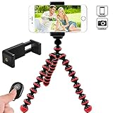 IYOOVI Octopus Style Portable and adjustable Phone Tripod for IPhone, Cellphone, Smartphone with Phone Mount Holder Clip + Bluetooth remote