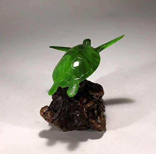 SEA TURTLE"JADE" by John Perry 7in long burlwood base