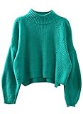 Futurino Women's Turtleneck Knitted Asymmetric Bell Sleeve Crop Jumper