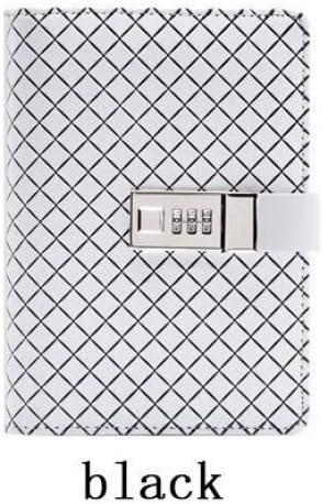 Stylish Leather Bound Journal Blank Notebook Planner Diary With Lock Password-Black Line