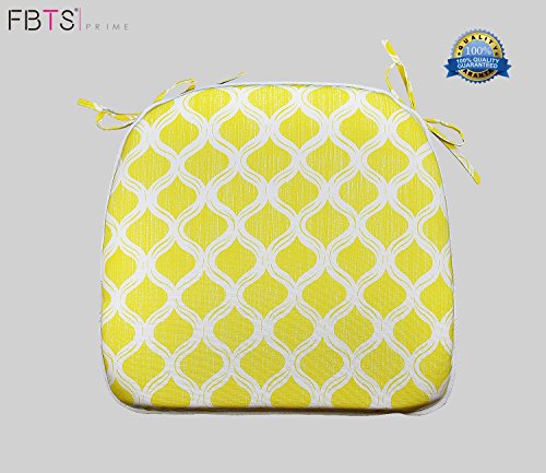 FBTS Prime Chair Cushion 16 x 17 Inches Indoor/Outdoor Seat Pads Square (Set of 2, Yellow) for O ...