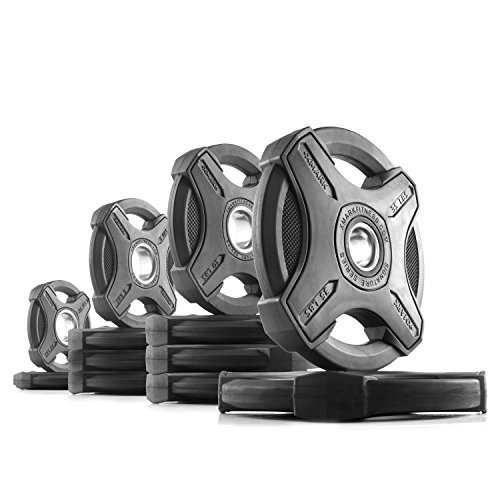 XMark Signature Olympic Plate Weights, 100% Virgin Rubber, Olympic Plate Sets, Olympic Grip Plate, 2-Inch Weight Plates, Rubber Grip Olympic Plate Weights, Weight Sets, 135 lb. Set - Thumbnail 4