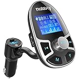 Nulaxy Bluetooth Car FM Transmitter Wireless Audio Adapter Receiver Handsfree Voltmeter Car Kit TF Card AUX USB 1.44 Display On/Off Button EQ Folder Play Mode - KM22 Silver