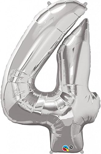 Silver Number 4 Foil Balloon Large 32'' Giant Number Four Birthday Balloons