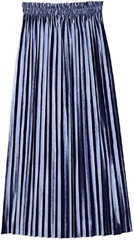 Inovate Womens Knee Length High Waist Gold Velvet Mid Big Hem Skirt Blue XS