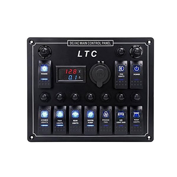 LTC-10-Gang-Waterproof-Car-Auto-Boat-Marine-LED-ACDC-Rocker-Switch-Panel-Circuit-Breaker-Digital-Voltmeter-with-12V-Cigarette-Socket