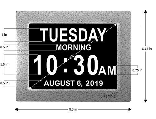American Lifetime [Newest Version] Day Clock - Extra Large Impaired Vision Digital Clock with Battery Backup & 5 Alarm Options (Grey Marble) - Thumbnail 2