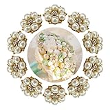 HABI 10pcs Decorative Rhinestone Pearl Flower Bead Buttons DIY Craft Embellishment for Wedding Clothes Hair Accessories Gift Decor No Hole for Sewing (Gold)