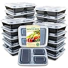 Enther Meal Prep Containers [20 Pack] 3 Compartment with Lids, Food Storage Bento Box | BPA Free | Stackable | Reusable Lunch Boxes, Microwave/Dishwasher/Freezer Safe,Portion Control (36 oz)