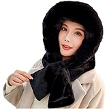 Chengfengup Women's Black Solid Fleece Hooded Scarf