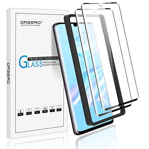 (2 Pack) Orzero Compatible for Huawei (P30 Pro) Tempered Glass Screen Protector (Full Adhesive) (Alignment Frame Easy Installation), 2.5D Arc Edges Full-Coverage (Lifetime Replacement)