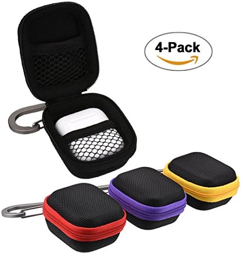 Meuxan zz556456 AirPods Storage Case Mini Earbud Carrying Pouch, Black/Red/Yellow/Purple, 4 Piece