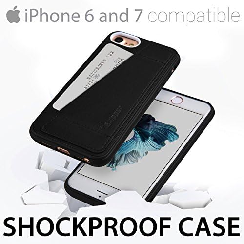 iSkipper iPhone Wallet Protective Case, Shockproof Hybrid Combined PC &amp; TPU, with PU Back Leather - With RFID Protection Technology - Universal For iPhone 6, 7 - 1 Credit Card Slot On Back - Black