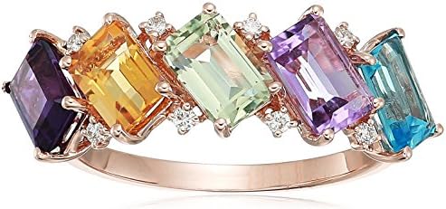 Effy Womens 14K Rose Gold Diamond, Amethyst, Pink Amethyst, Green Amethyst, Blue Topaz, Citrine Ring, Multi, 7