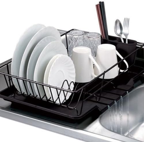 Home Basics 3-Piece Kitchen Sink Dish Drainer Set Black