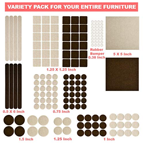 166 Piece Two Colors - Variety Size Furniture Felt Pads. Self Adhesive Pads with Transparent Noise Reduction Bumpers. Best Floor Protectors for Your Hardwood & Laminate Flooring-166 Piece