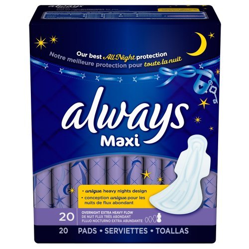 Maxi Overnight Extra Heavy Flow With Wings Unscented Pads