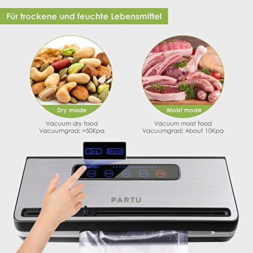PARTU 2-in-1 Vacuum Sealer Machine Automatic Food Sealing & Vacuum for Dry/Wet Food Savers w/ 11" x 118" Sealer Bag , 2 External Suction Pipe for Fresh-keeping Tank and Clothes Storage