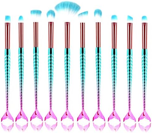 Make Up Brushes,10PCS Mermaid Makeup Brush Set Face Powder Foundation Eyebrow Eyeliner Eyeshadow Lip Blush Cosmetic Concealer Brushes Kits