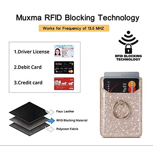 TOPWOOZU Phone Card Holder with Ring Grip for Back of Phone,Adhesive Stick-on Credit Card Wallet Pocket for iPhone,Android and Smartphones - Thumbnail 4