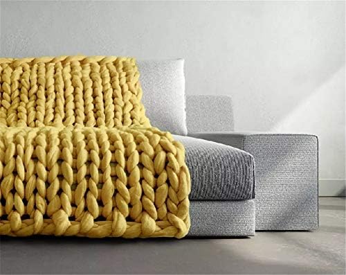 Willing Life Chunky Knitted Blanket Throw Wool Hand-Woven Giant Yarn Blanket for Bed Sofa Home Decor Yellow 32" X 32"
