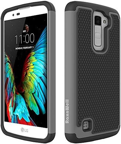 LG K10 / Premier LTE Case,[K430/K420/K410],RaxnWell [Anti Slipping][2-Piece style] Soft Silicone Rubber Hybrid Armor Shockproof Protective Case Cover For LG K10 (Gray)