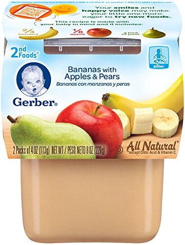 Gerber Stage 2 Baby Food, Banana Apple Pear Puree Tub, No Artificial Colors or Flavors, Baby Puree, 16-Pack
