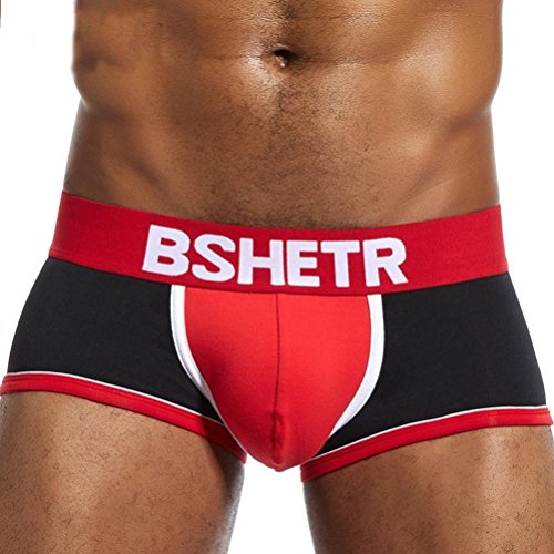WUAI Men's Briefs Soft Active Stretch Bulge Pouch Letter Printed Underwear Boxer Brief(Red,US Size M = Tag L) - Thumbnail 4