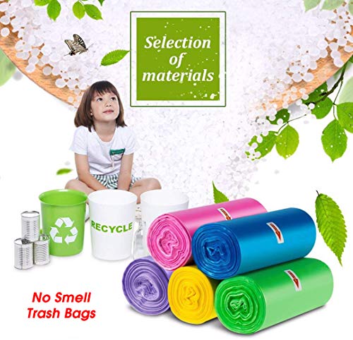 Small Trash Bags, 2.6 Gallon Small Kitchen Garbage Bags Material Wastebasket Can Liners Bags Small Size for Office, Home, Bathroom, Kitchen, 150 Counts 5 Color