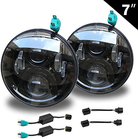 2 pcs 7 inch daymaker headlight with 6000K Hi/lo Beam and DRL lamp for J-eep Wrangler JK TJ Harley Davidson with H4 Plug H4-h13 Adapter Angel Eye