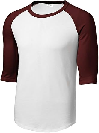 maroon and white baseball tee