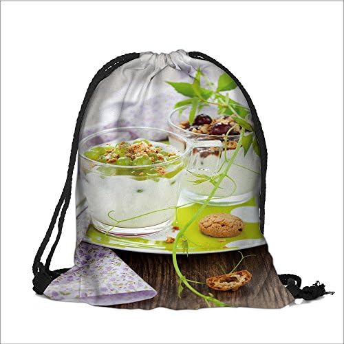 Drawstring Backpack Bags grape dessert with amaretti biscuits in glasses 33 polyester fabric Folding Shoulder Cinch Bag(11.8W x 15.3L INCH)