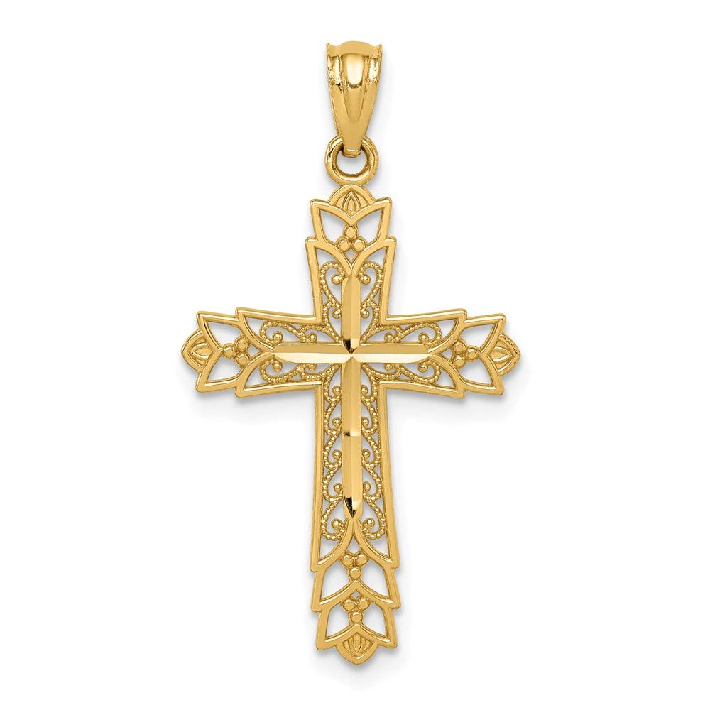 Jewels By Lux 14k Gold Polished Filigree Cross Pendant Jewelry