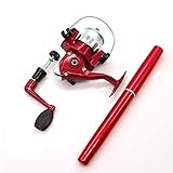 Freehawk Mini Carbon Fiber Telescopic Pen Fishing Rod Pocket Pen Fishing Pole Pocket Travel Fishing Rod Sea Fishing Rods + 2000 Aluminum Spinning Fishing Reel + Fishing Line (Red)
