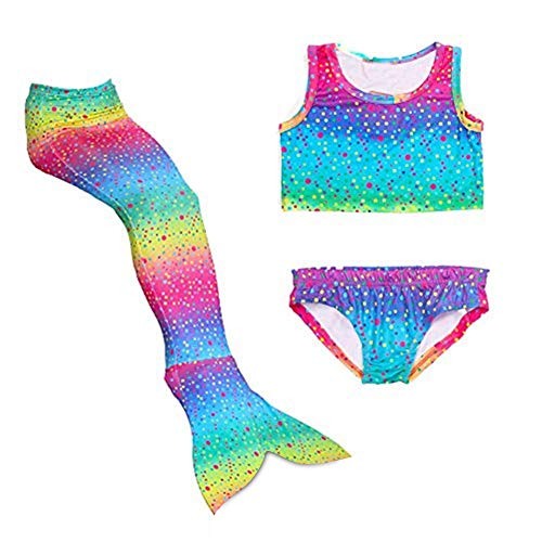 Newland 3 Pcs Girls Swimsuit Mermaid Tails for Swimming Bikini Bathing Suit Set (Colorful, 120CM(5-6Y)-Size L)