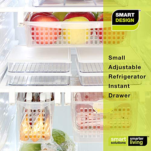 Smart Design Refrigerator Pull Out Bin & Home Organizer w/Extendable Rails & Handle - Small - Holds 15 lbs. - BPA Free - for Fridges & Freezers Food Storage - Kitchen (16-24 x 5 Inch) [White] - Thumbnail 7