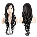MelodySusie Black Long Curly Wavy Wig for Women, 34 Inches Synthetic Hair Wig with Inclined Bangs Halloween Cosplay Daily Party Wig Natural as Real Hair with Free Wig Cap, Black