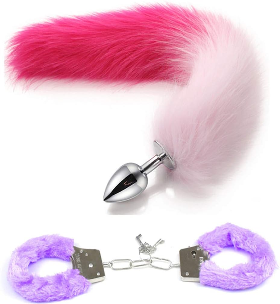 Multicolor Wrist Hǎndcuf-fs Rose Red Pink Cosplay Fluffy Faux P`l-ǔ+g Fox Tail Role Play Halloween Accessories (Purple, S)