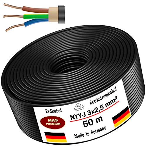 Erdkabel Stromkabel 5, 10, 15, 20, 25, 30, 35, 40, 50, 60, 70, 75, 80, 90 oder 100m NYY-J 3x2,5 mm² Elektrokabel Ring…