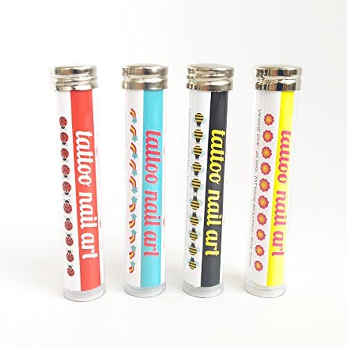 Classic Styles Tattoo Nail Art 4-Pack - Shooting Stars, Ladybugs, Pink Flowers &amp; Bumblebee Tubes. Safe, Easy, Non-Toxic.