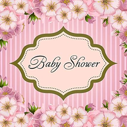 Yeele 5x5ft Baby Shower Theme Backdrop Watercolor Pink Flowers Stripe Background For Photography Party Decoration Banner Newborn Kids Boy Girl Photo
