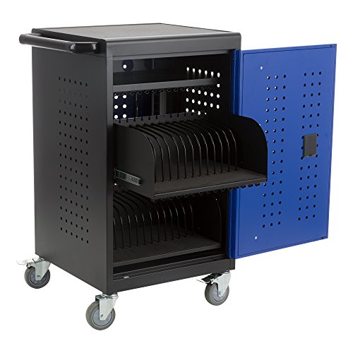 Learniture LNT-ADN3000BKBL-SO Shape Series 30-Device Assembled Charging Cart, black Body/Blue Doors - Thumbnail 3