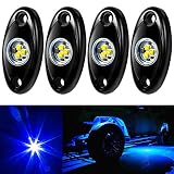 Amak 4 Pods LED Rock Light Kit for Jeep ATV SUV Offroad Car Truck Boat Underbody Glow Trail Rig Lamp Underglow LED Neon Lights Waterproof-Blue
