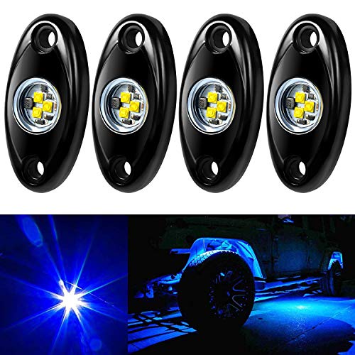 Amak 4 Pods LED Rock Light Kit for Jeep ATV SUV Offroad Car Truck Boat Underbody Glow Trail Rig Lamp Underglow LED Neon Lights Waterproof-Blue