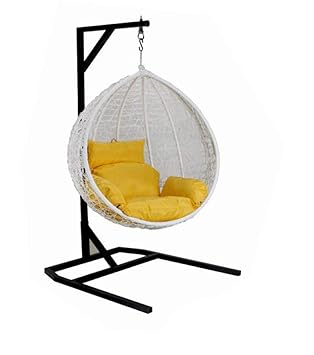 S K Modern Art Hanging Swing with Stand Single Seater (White) with Cushion