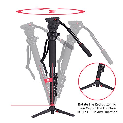 Camera Monopod,WIth Fluid Pan Head Quick Release Plate And Removable feet, 63 Inch Max Load 11 LB for DSLR Cameras or Video