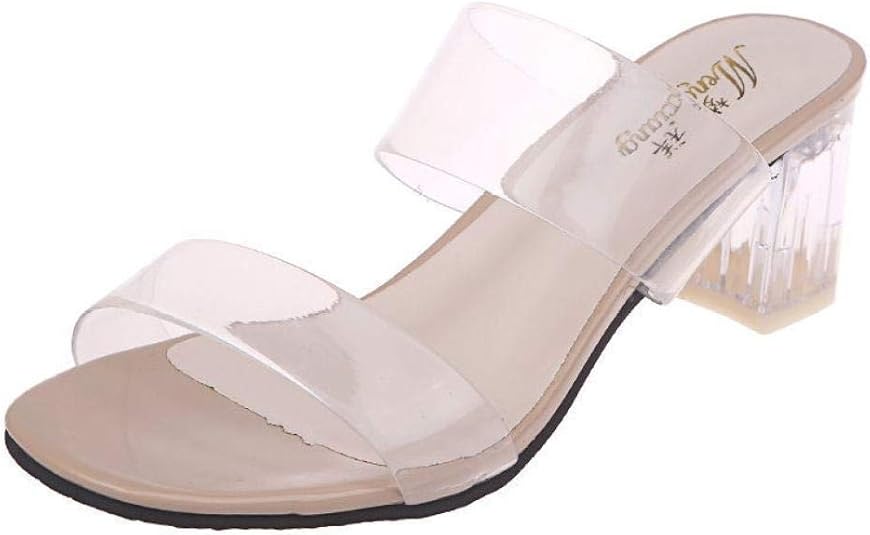 Amazon.com | MeeMgic Women's Lucite Clear Sandals Slip On Chunky Heeled Mule Slippers Open Toe 